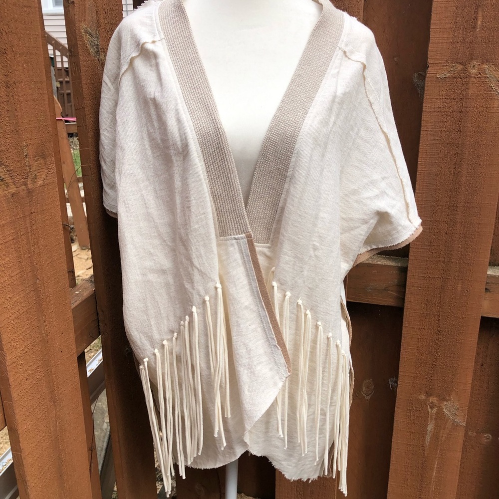 Zara W&B Collection Western Rodeo Raw Hem Tassle Poncho Kimono Fringe Festival